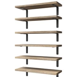 WOPITUES Wood Floating Shelves Set of 6, Shelves for Wall Decor, Farmhouse Shelf for Bedroom, Bathroom Storage Shelves, Book Shelves for Living Room -