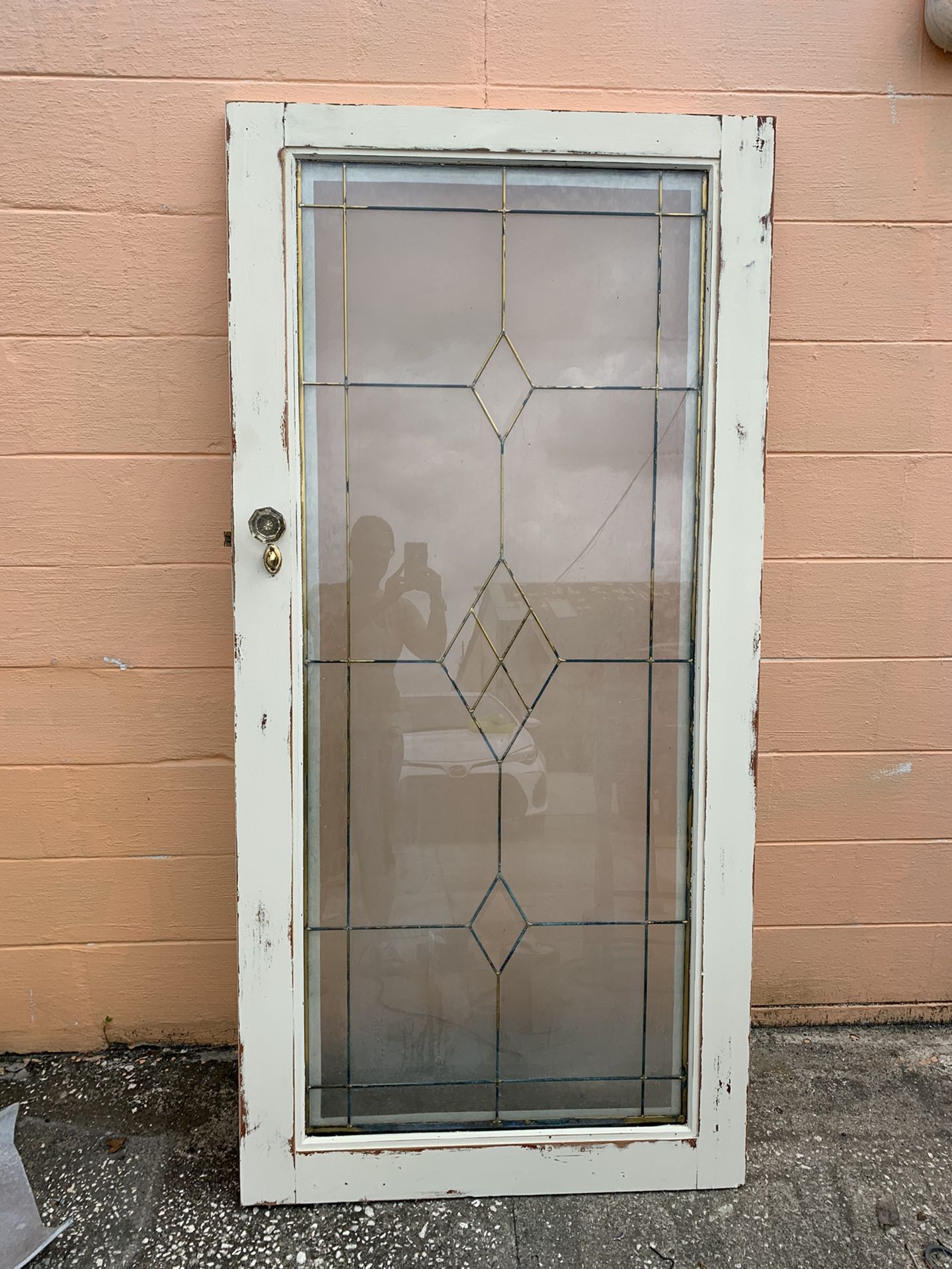 Beautiful Antique Lead Glass Shabby Chic Door - Could DIY into dinner or coffee table or wall decor