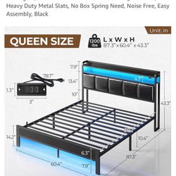 Queen Sized Bed Frame With Charging Stations And LED Lights