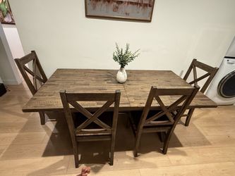 Beautiful Rustic Wood Dining Table with 4 Chairs and bench