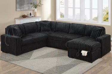 New X-Large sleeper furry corduroy sectional couch / free delivery
