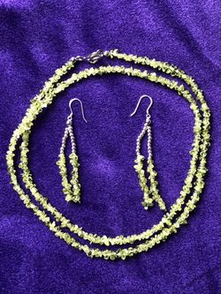 Peridot Chip Necklace & Earring Set