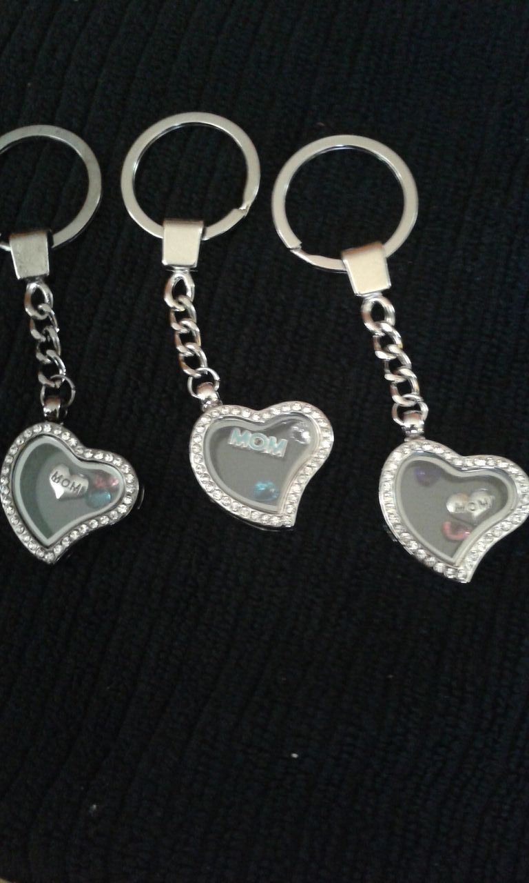 Mom locket keychains with colored stones