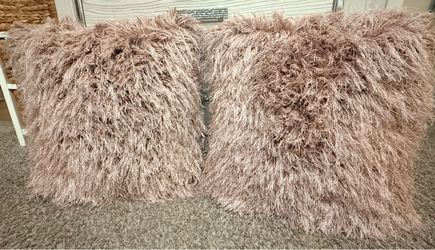 Set of 2 Blush Pink Shaggy Throw Pillows $40 for Both
