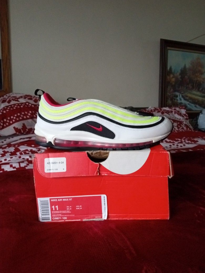 Air Max 97 White, Rush Pink, Black, Volt Size 11 Brand New