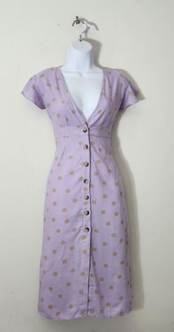 L*Space Jordan Lavender Tan Polka Dot V-Neck Midi Dress Size: S 