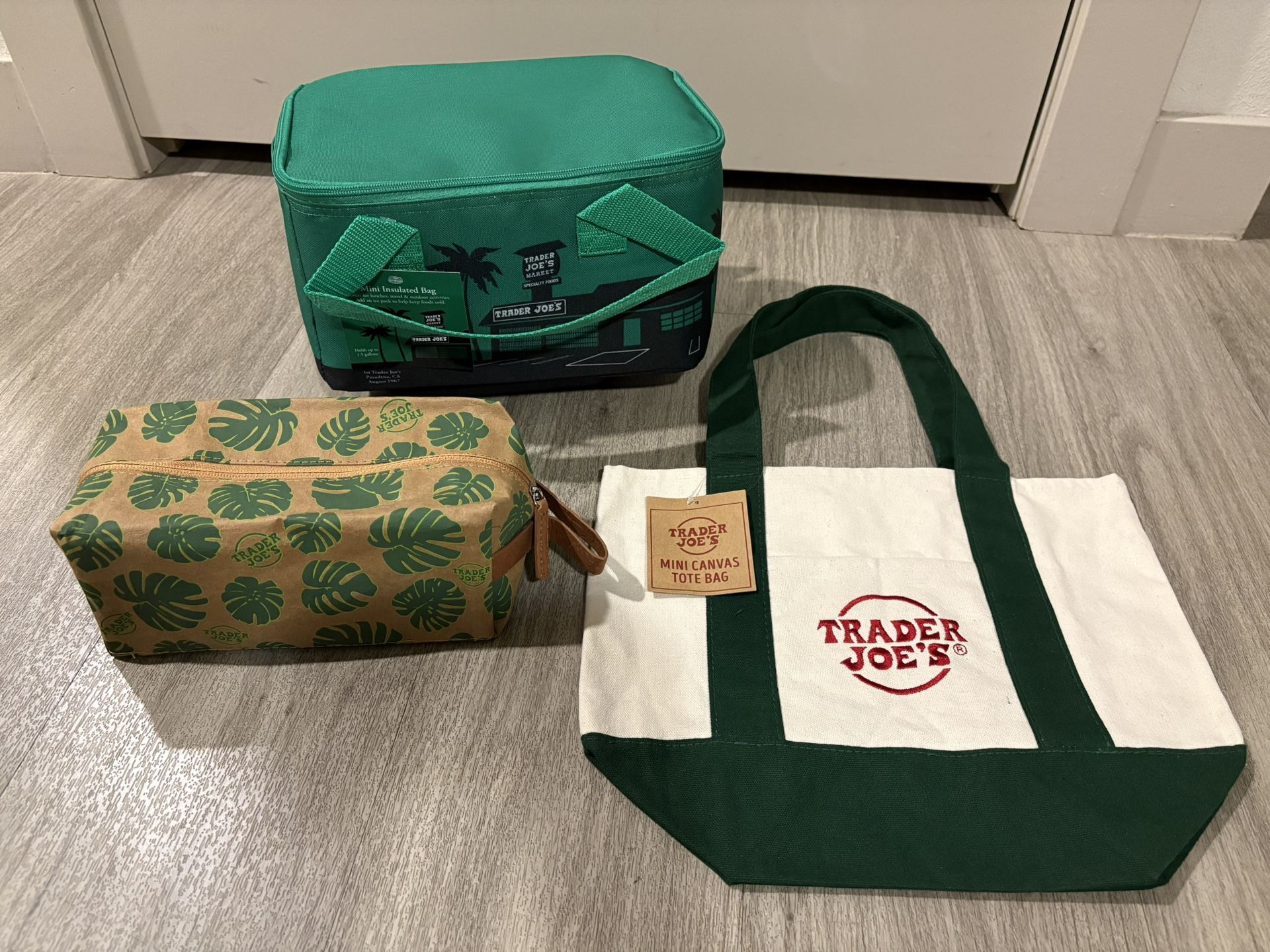 Trader Joe’s Green Mini Canvas, Mini Insulated & Pouch Bags- $40 (Gilbert)
