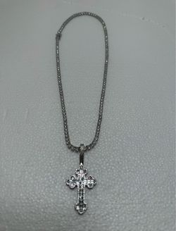 Silver-Toned Tennis Chain-22in'&5mm with Cross Pendant cz stones - read description&throw offers