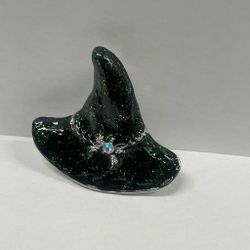Resin Witch Hat Figurine with Glitter and Gem