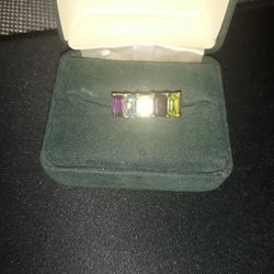 Genuine Multi Stones 14K Gold Plated .925 Sz7