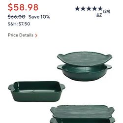 deep green Temp-tations ceramic bakeware set.
