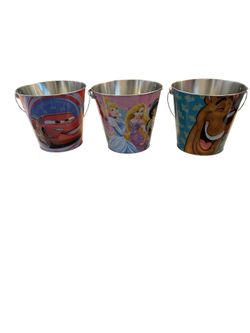 Children's Cartoon Metal Party Buckets Lot of 3