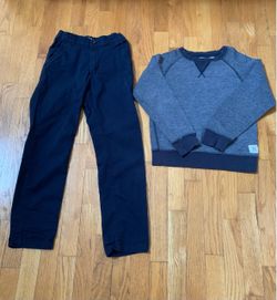 Boys 10 Set : OshKosh Navy Adjustable Waist Chino Pants & Blue Sweatshirt Like New