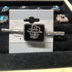Asian Design Hairpin Set In Silver  & 8 Pc Bohemian Ring Set