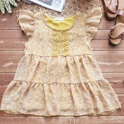 SIZE 7-8 GIRLS MUSTARD YELLOW FLORAL BABYDOLL TUNIC