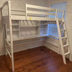 White Wood Twin Loft Bed