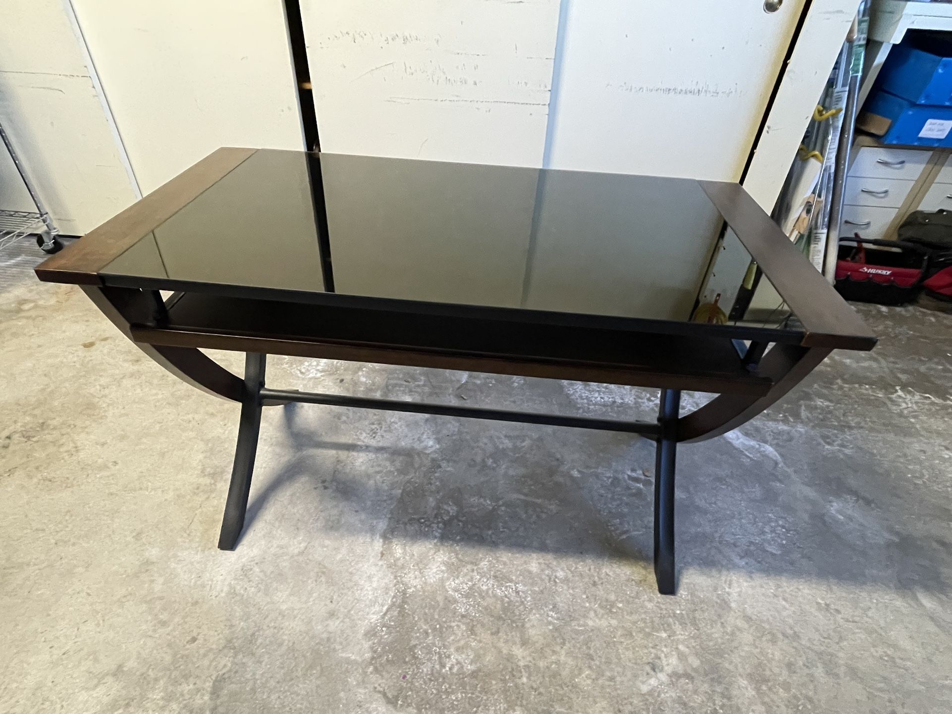 PENDING PICKUP -Black Glass Top and Wood Computer Desk
