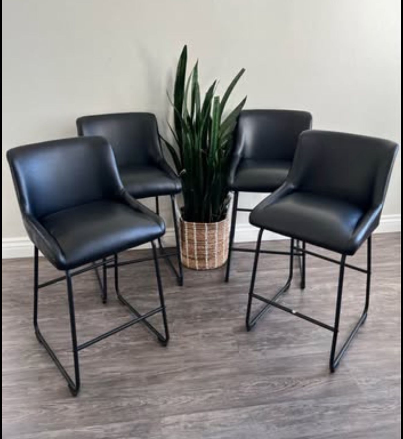 LUE BONA 26 Inch Counter Height Bar Stools Set of 4, Faux Leather Upholstered Barstools, Barstool wi
