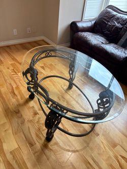 Ornate Metal and Glass Oval Coffee Table