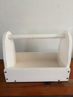 Rustic White Wooden Caddy (16" x 9.5" x 12")