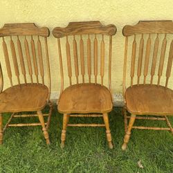 Set of 3 Vintage Solid Oak Chairs