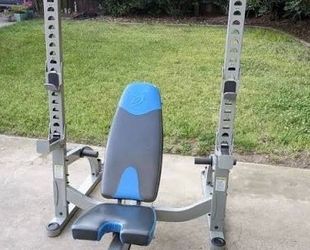 Nautilus NFB1 Olympic Folding Weight Bench & Squat Rack Combination! Complete Bench & Olympic Straight Bar Only No Weights Included In This Set!