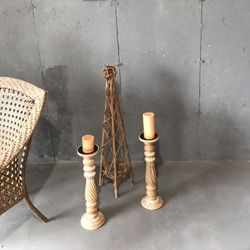 Candle  Holders And Decorative Grapevine Piece