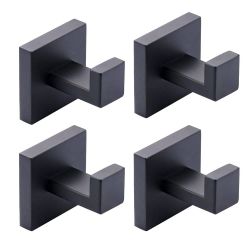 Stainless Steel Single J-Hook Robe/Towel Hook in Brushed Nickel 4 Pack  in Matte Black