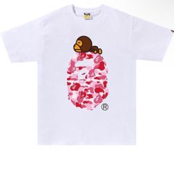 bape white and pink tee