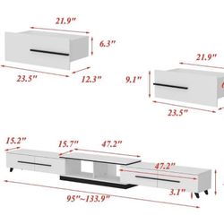 ✌️ 95-133.9" W Length & Shape Adjustable TV Stand with Storage for Televisions up to 100", Modern Entertainment Center Media Console Table with 4 Draw