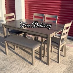 Dining Set Table Bench and 4 Chairs Gray Great Condition