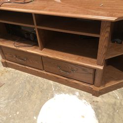 Medium Brown Wood Corner Tv Stand—FREE