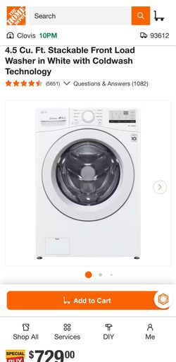 LG 4.5 Cu. Ft. Front Load Washer – Only 5 Months Old