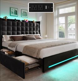 YITA HOME Queen Bed Frame With RGB LED Storage Drawers