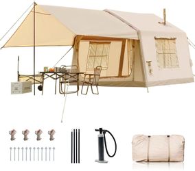 6 Person Inflatable Tents Blow Up Tent Hand Pump &Awning 126"Lx98"Wx83"H