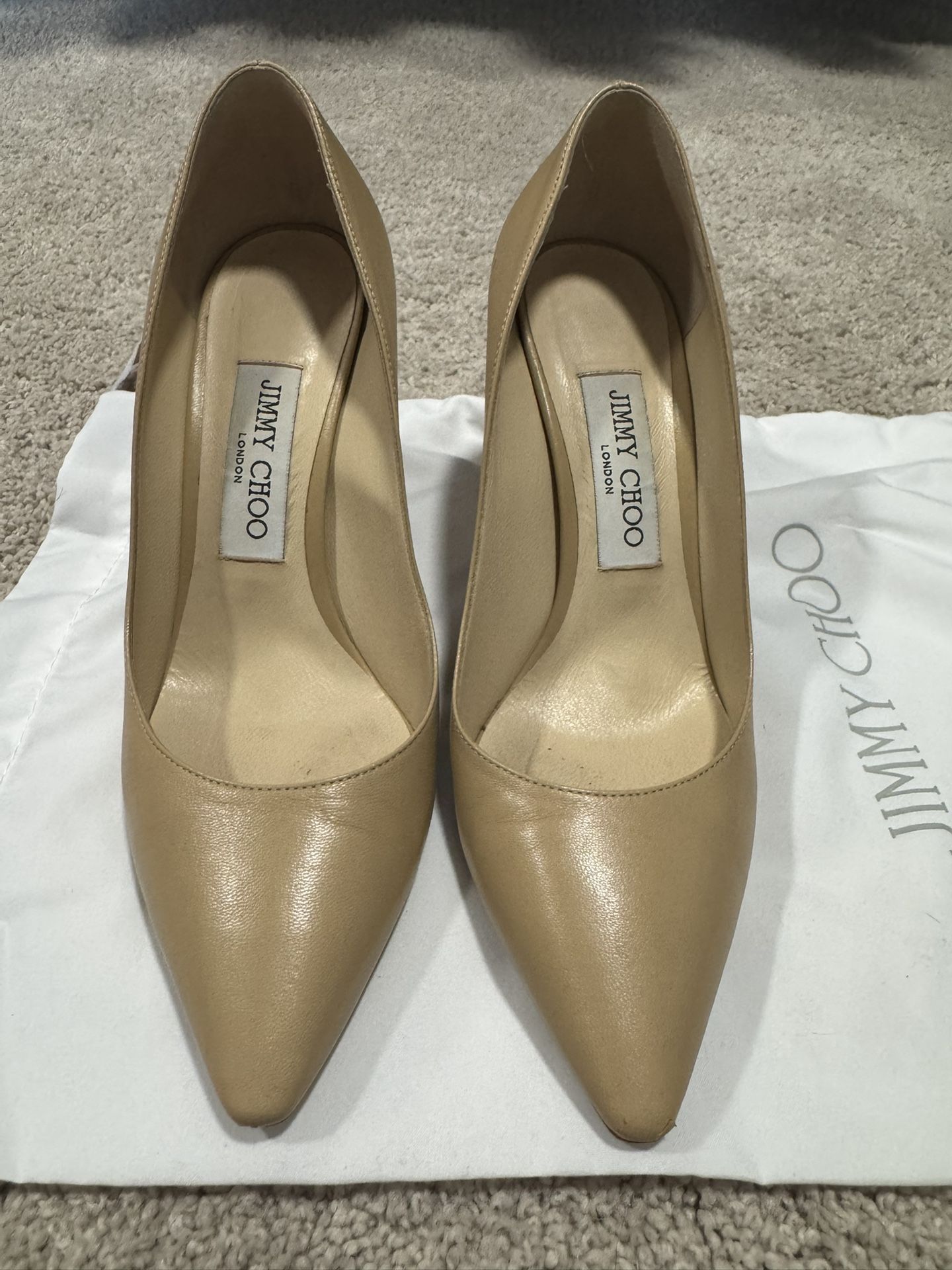 Great Condition Jimmy Choo Romy Nude Kid Leather Pump Size 37 7