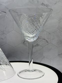 Set of (2) Gorgeous Martini Glasses Etched Frosted Grass-Cut Pattern. Excellent Condition. 