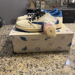 Size 10 Jordan 1 Low Travis Scott x Fragment Sail Military Blue SKU DM7866-104 