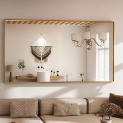 GLSLAND 34 in. W x 76 in. H Rectangular Aluminum Alloy Framed Gold Full Length Mirror Wall Bathroom Vanity Mirror