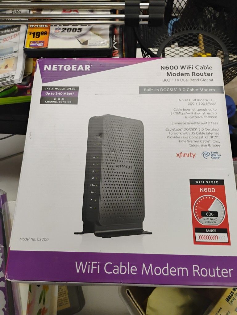 NETGEAR N600 WiFi Cable Modem Router, Model No. C3700