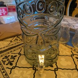 Glass Tiki Beverage Dispenser & Cups