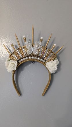 Gold Spike Crown Headband with Roses
