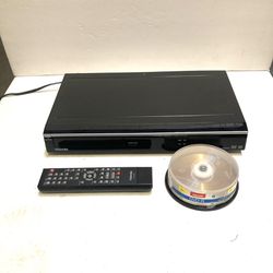 DVD recorder & player.  No built-in TV tuner requires connection to cable box or satellite receiver. Includes remote & 10 DVD-R disc. 