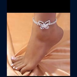 Hollow Butterfly Shape Shiny Anklet Inlaid Shiny Elegant Alloy Ankle Bracelet