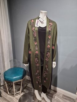 MAXSPORT ,Olive - black  long cardigan  embroidery  size Large