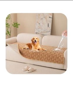 Waterproof Dog Bed Cover Non Slip Couch Cover for Dogs Washable Soft Faux Fur Sofa Cover Couch Covers for 3 Cushion Couch Sofa Pet Friendly (Dark Beig