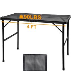 Camping Table with Mesh Desktop, Lightweight & Portable Folding Grill Table, Height Adjustable Metal