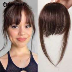 Fake Medium Brown Hair Clip in Wispy Bangs Extensions Hair for Women 