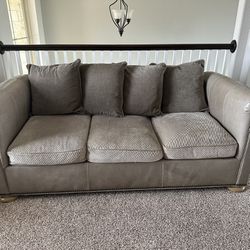 Brownish-Gray Leather/Fabric Sofa Couch