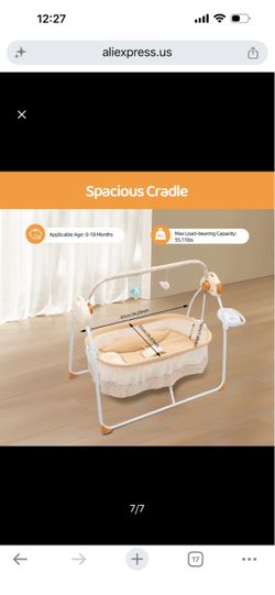 Electric Baby Crib Cradle, 0-18 MonthsInfant Bed Auto Swing with Remote Control&Music,25KG/55LBS